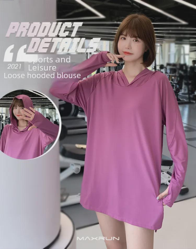 Women's Plus Size Hooded Yoga Sportswear: Slim or Loose Fit T-Shirt for Fitness & Running