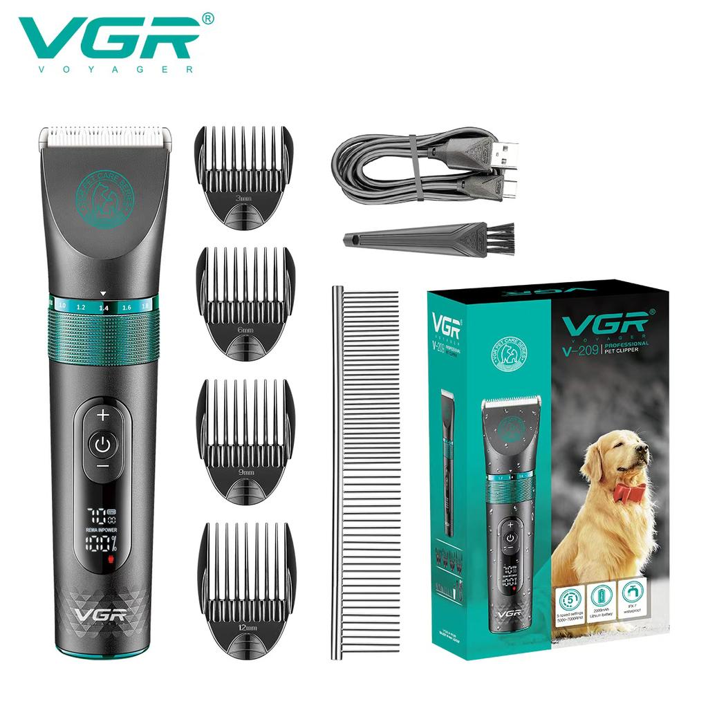New VGR Professional Dog Shaver Electric Pet Hair Trimmer Household Metal Pet Hair Trimmer LED Digital Cat and Dog Hair Trimme IPX7 Waterproof V-209