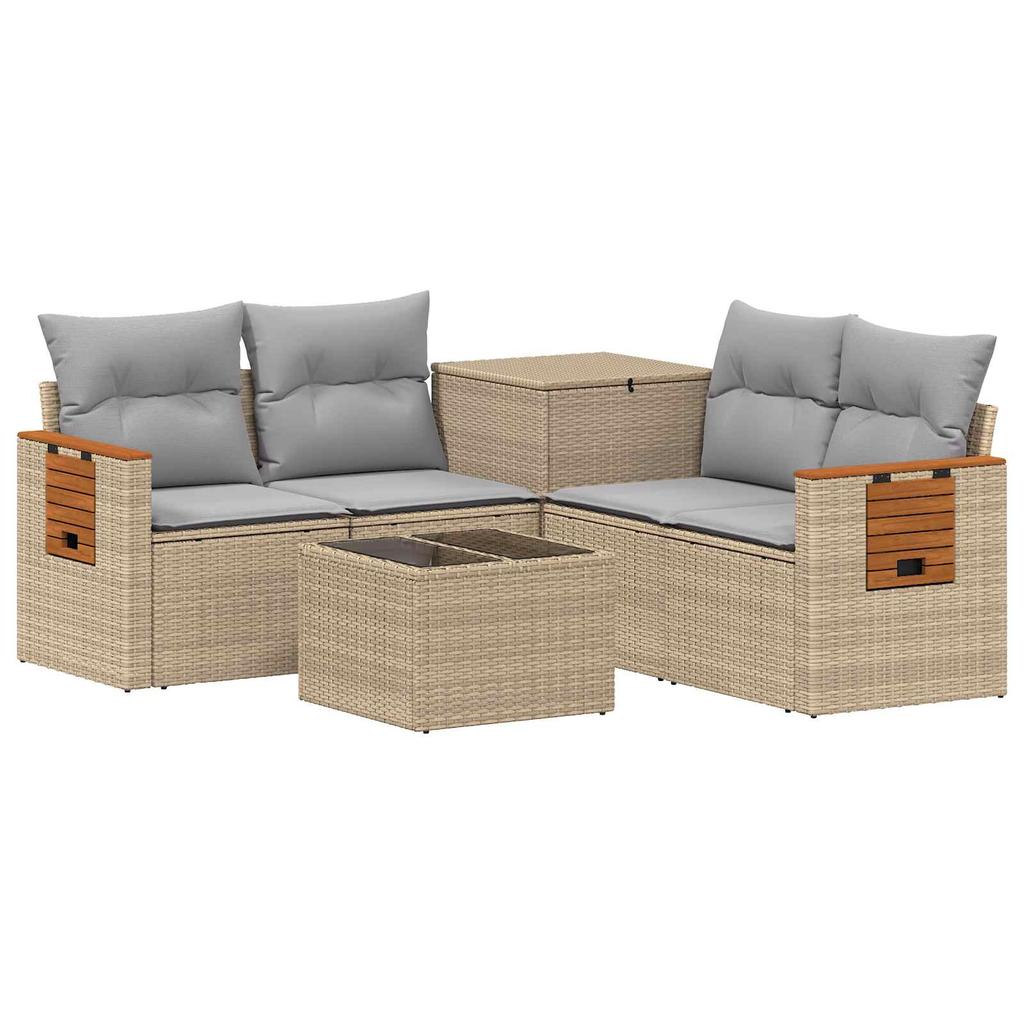 Sofa Set 6 Pieces Beige and Light Gray Poly Rattan and Steel