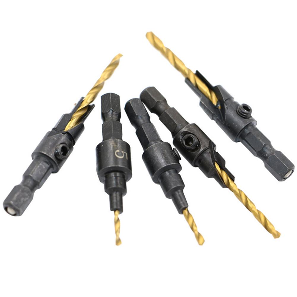 5pcs/Set Countersink Drill Woodworking Drill Bit Set Drilling Holes for Screw Sizes #5 #6 #8 #10 #12