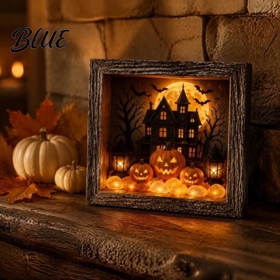 Handmade Halloween Room Decorations DIY Shadow Box Night Light Kit 8.5 Inch Wooden Frame LED Craft Set with Seasonal Mantelpiece Decor Sets Luminous