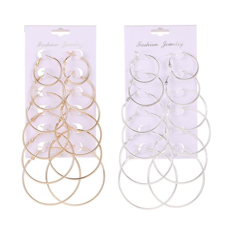 Exaggerated Metal Hoop Earrings Set: 6 Pairs - Trendy, Statement Circle Hoops for Nightclub Style