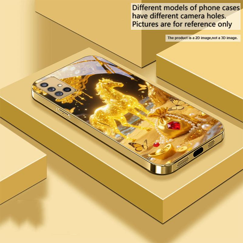 The Golden Fighting Horse For Samsung A 01 52S 04 05S 10 12 13 22 23 24 36 42 M02 Note 10 20Ultra 8 9 Golden Glass Phone Case