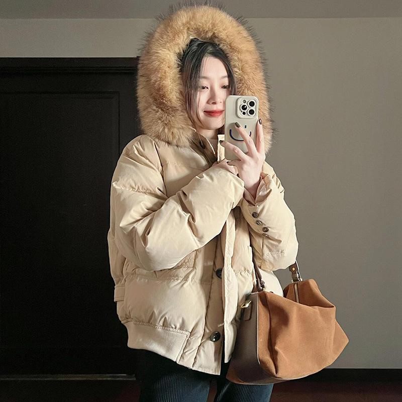 Big Fur Collar Short Down Cotton Coat Women's 2025 New Loose Bread Coat Small Thickened Winter Cotton Coat