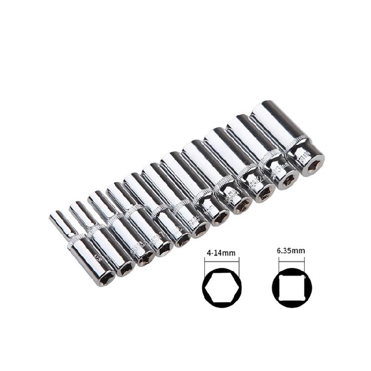 11 Stück 1/4 Zoll Antrieb 6,35 mm Sechskant Tiefbettnuss Reparaturwerkzeug Ratsche