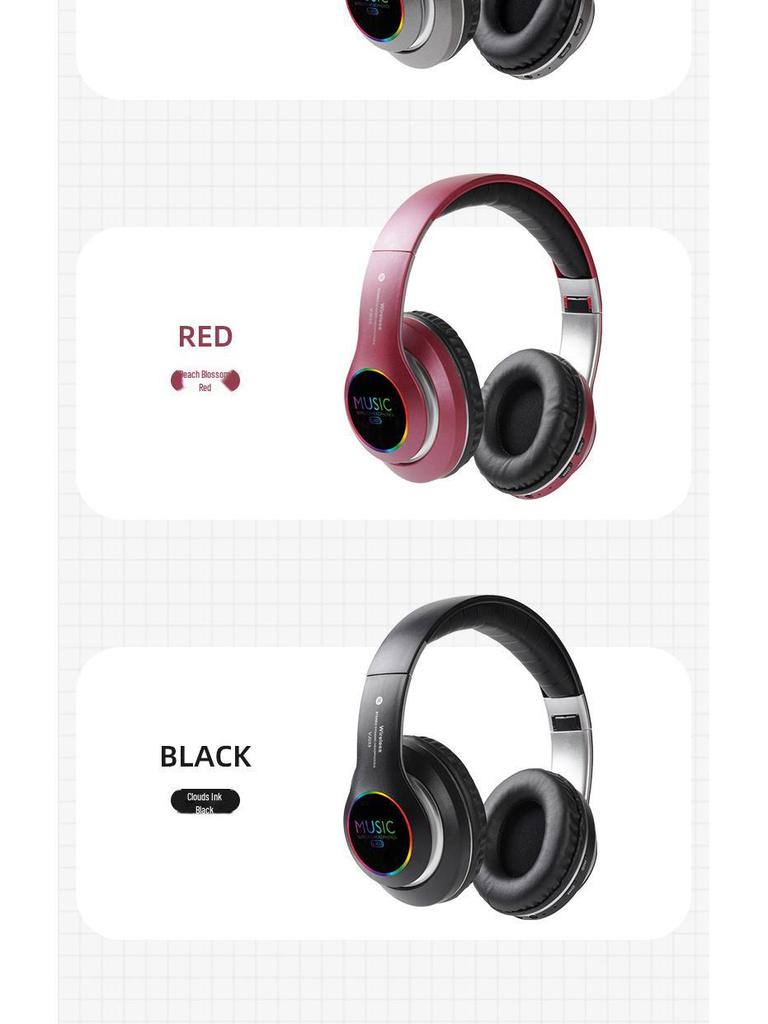 VJ033 LED Wireless Bluetooth 5.0 Sports Headphones - New Head-Mounted Model