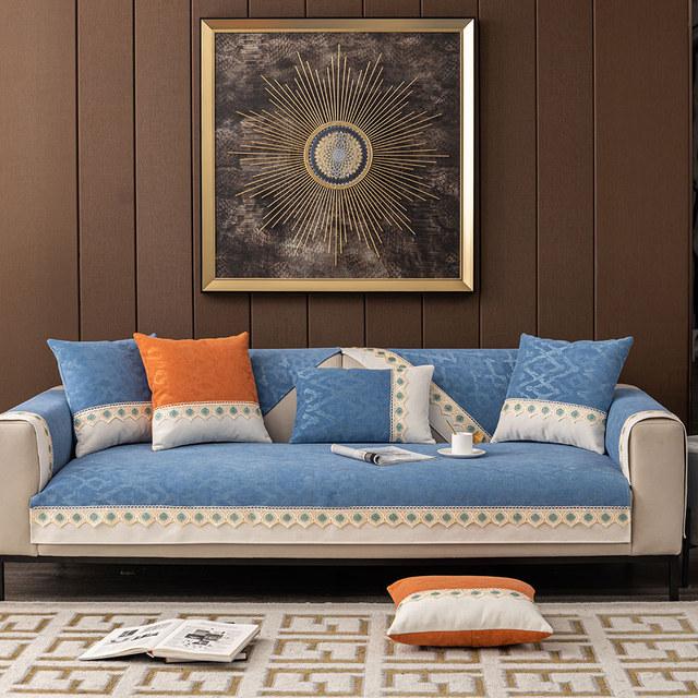 

Стильный синельный кружевной чехол для дивана, нескользящий чехол для кресла, декоративные секционные чехлы для диванов Cushion cover45x45cm светло-синий