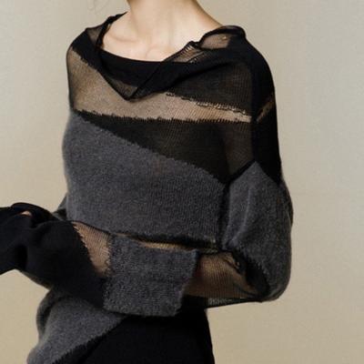 2024 Spring Patchwork Turtleneck Women Sweaters Y2k Loose Hollow Out Pullovers See Through Knitted Sweater Tops Y2k Clothing