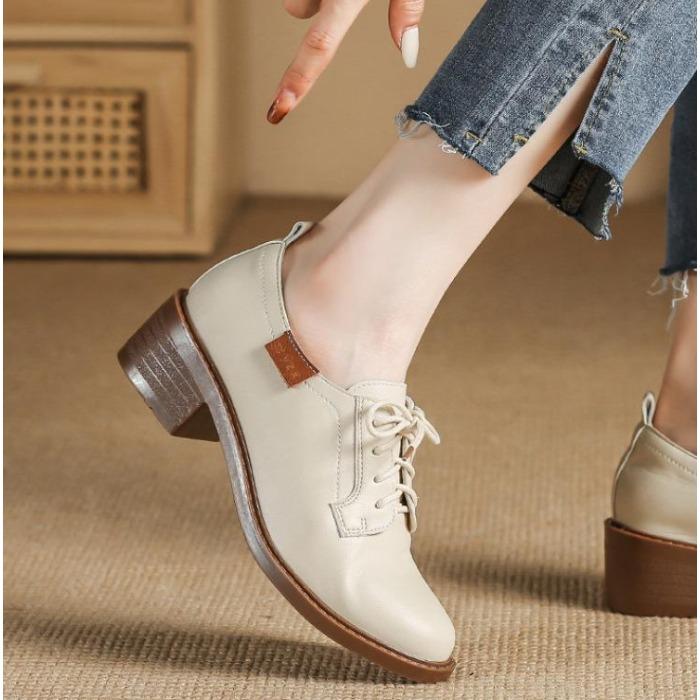 Schnürschuhe Vielseitige Damen-Einzelschuhe aus echtem Leder Weiche Sohle Frühling und Herbst Kleines Obermaterial aus Leder Vorstellungsgespräch Arbeit mit Rock