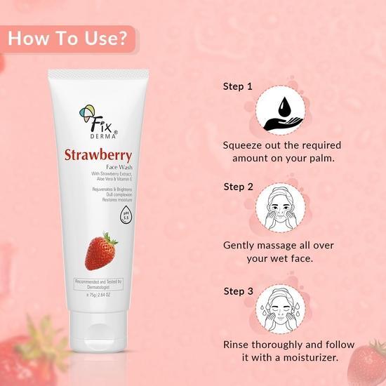 Fixderma Strawberry Face Wash with Vitamin E & Strawberry Extract,| Face Wash for Oily Skin (All Type Skin) | Face Wash for Women & Men - 75g