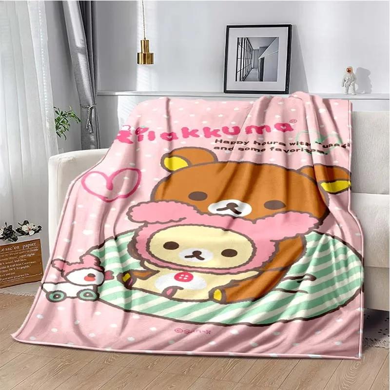 Cartoon Rilakkuma Anime Girls Throws Blanket for Baby Hiking Picnic Bed Super Soft Cute Kawaii Flannel Blanket Birthday Gift