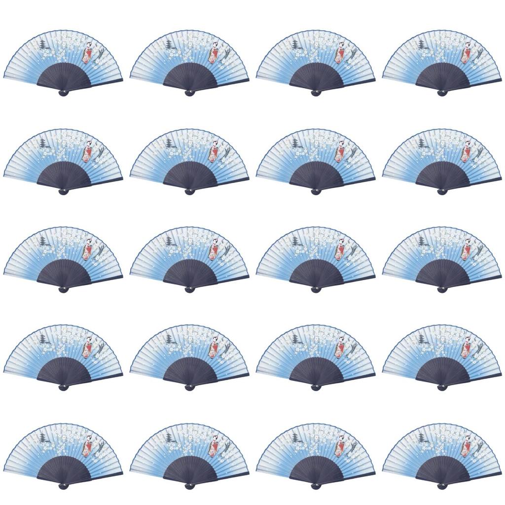 Castle Enterprises Premium Handmade Fans Blossom and Maiko Set of 20 A Bulk a Great Japanese Souvenir for Foreigners [Cherry (Blue)] - Purchase,