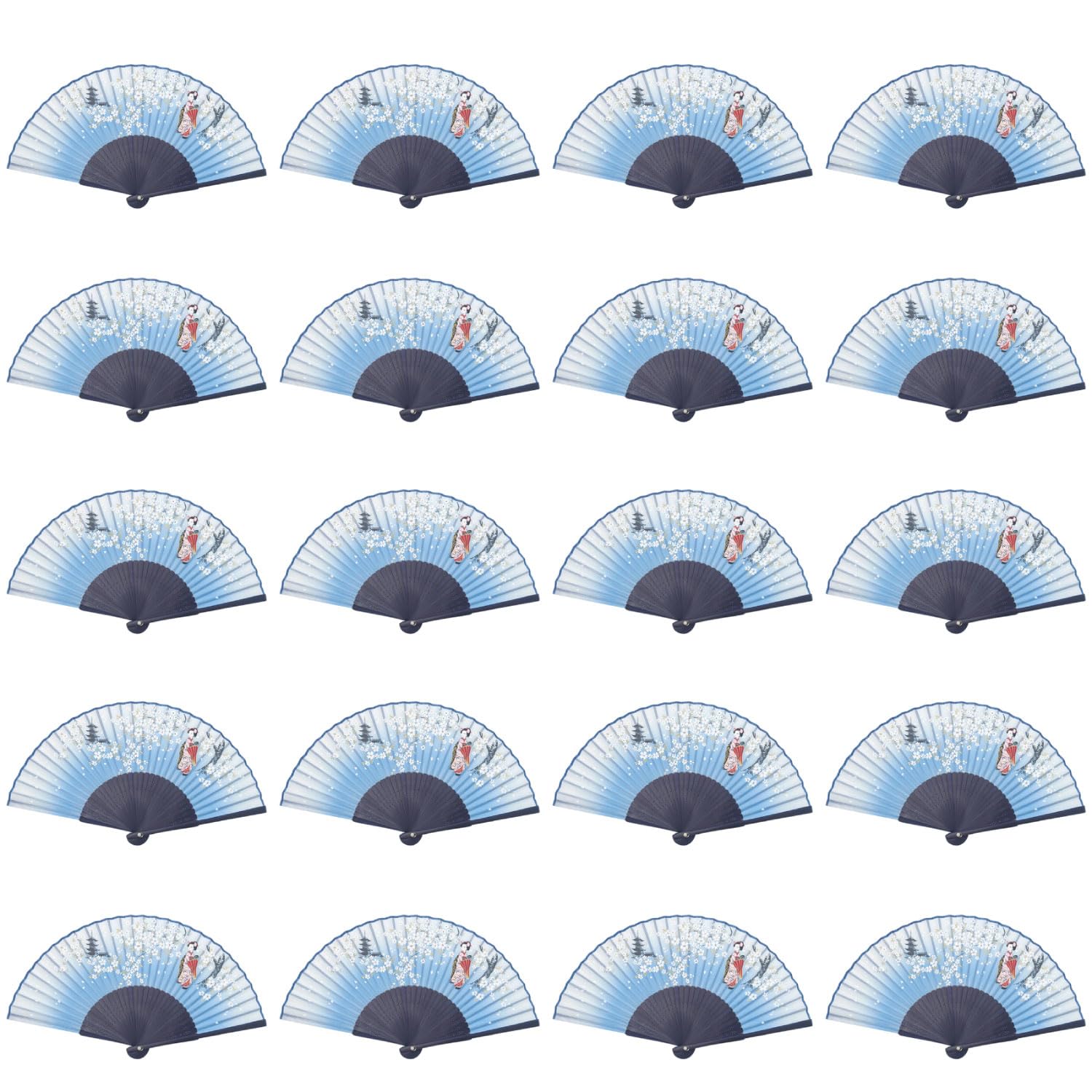 

Castle Enterprises Premium Handmade Fans Blossom and Maiko Set of 20 A Bulk a Great Japanese Souvenir for Foreigners [Cherry (Blue)] - Purchase,