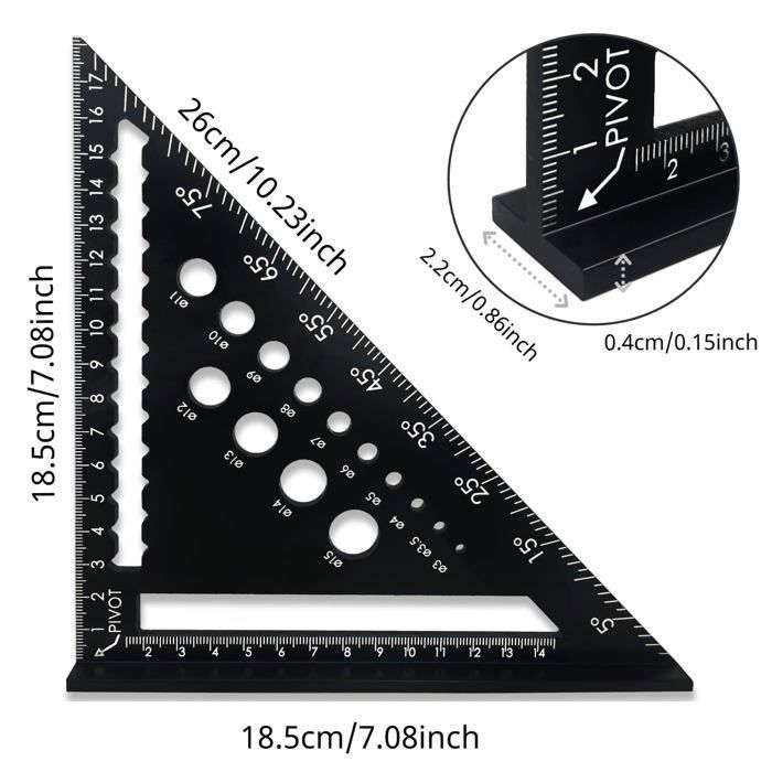 Équerre de charpentier - AIMOONSA - 18 cm (7 pouces) - Alliage aluminium - Haute précision - Finition mate anti-reflet