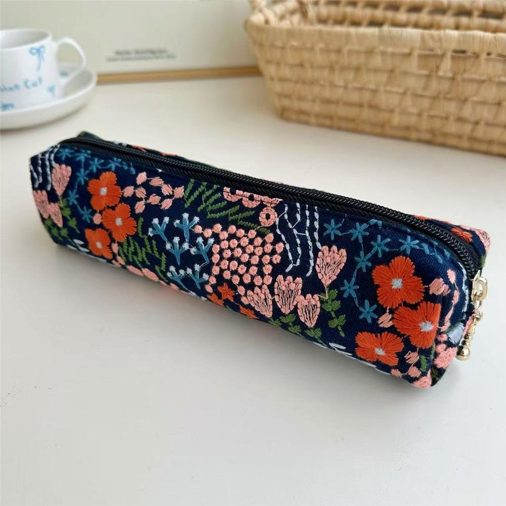 Floral Embroidered Pencil Case Flower Cloth Stationery Bag Korean Style Pen Bag  Stationery Holder