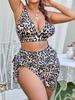 2026 Leopard Print Sexy Backless Three-Piece Swimsuit with Split Gauze Skirt