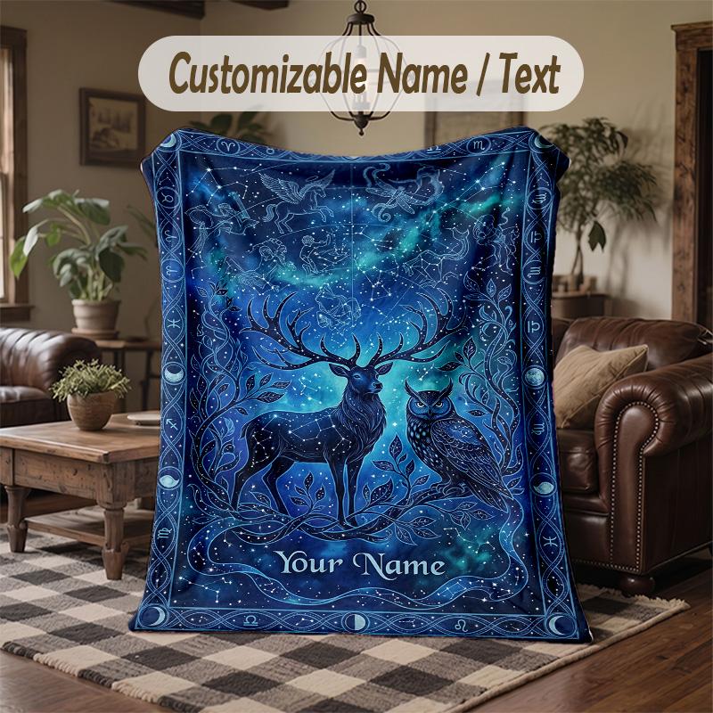 Starry Night Journey Theme Throw Blanket Custom Name Text Personalized Blanket Soft Cozy Blanket for Home Sofa Bed