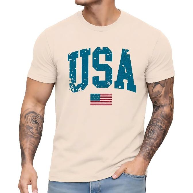 Mens USA Flag Patriotic Graphic T Shirt 4th of July Tee