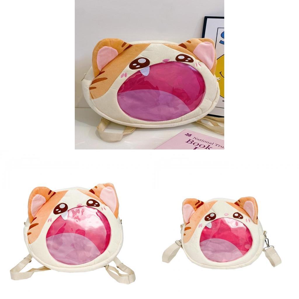 Big Mouth Mew Cartoon Cat Shoulder Bag With Nylon Material For Daily Use