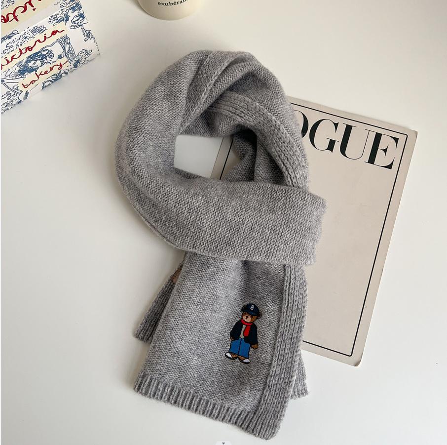 Autumn and Winter New Korean Version Versatile Lock Edge Korean Knitted Gray Scarf Women's Knitted Warm Neck Scarf