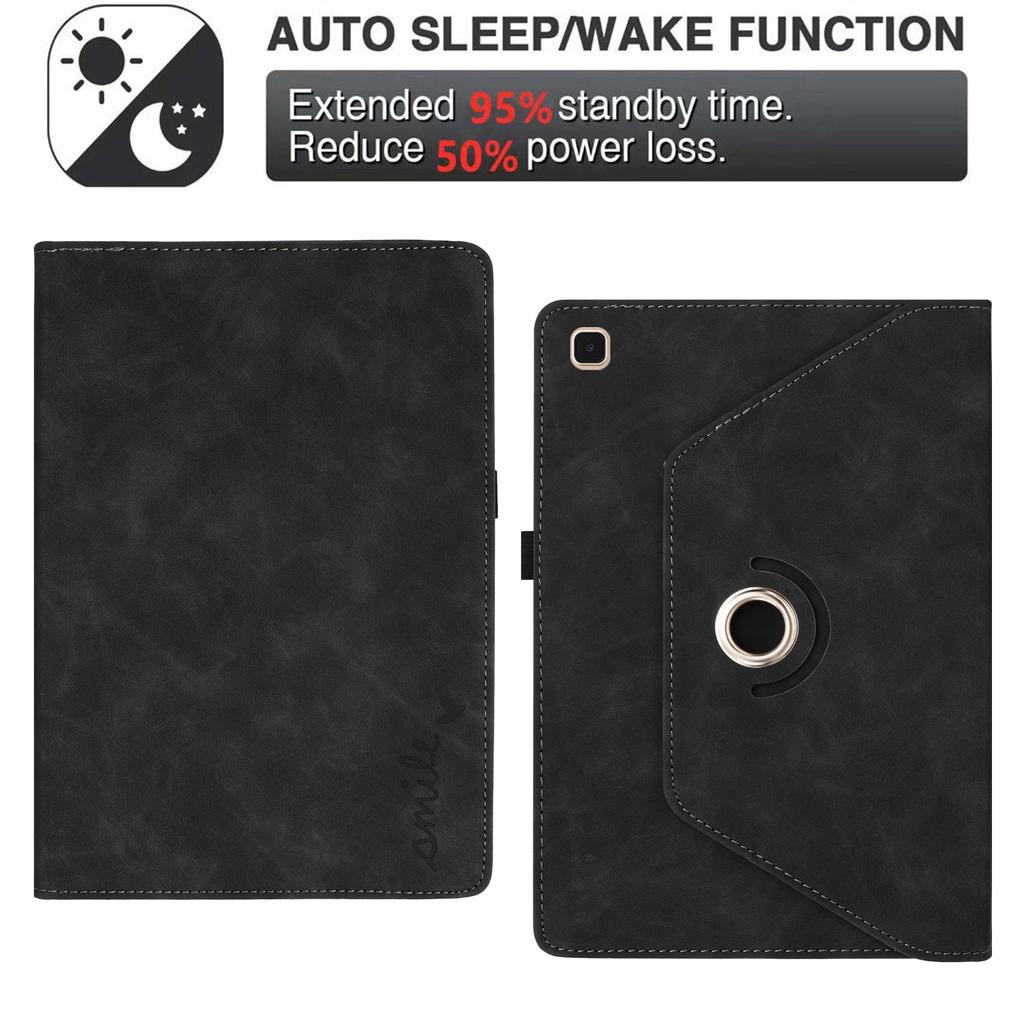 For Samsung Galaxy Tab A7 10.4 (2020) Case Rotating Stand Card Holder Smile Imprinted Microfiber Leather Tablet Cover