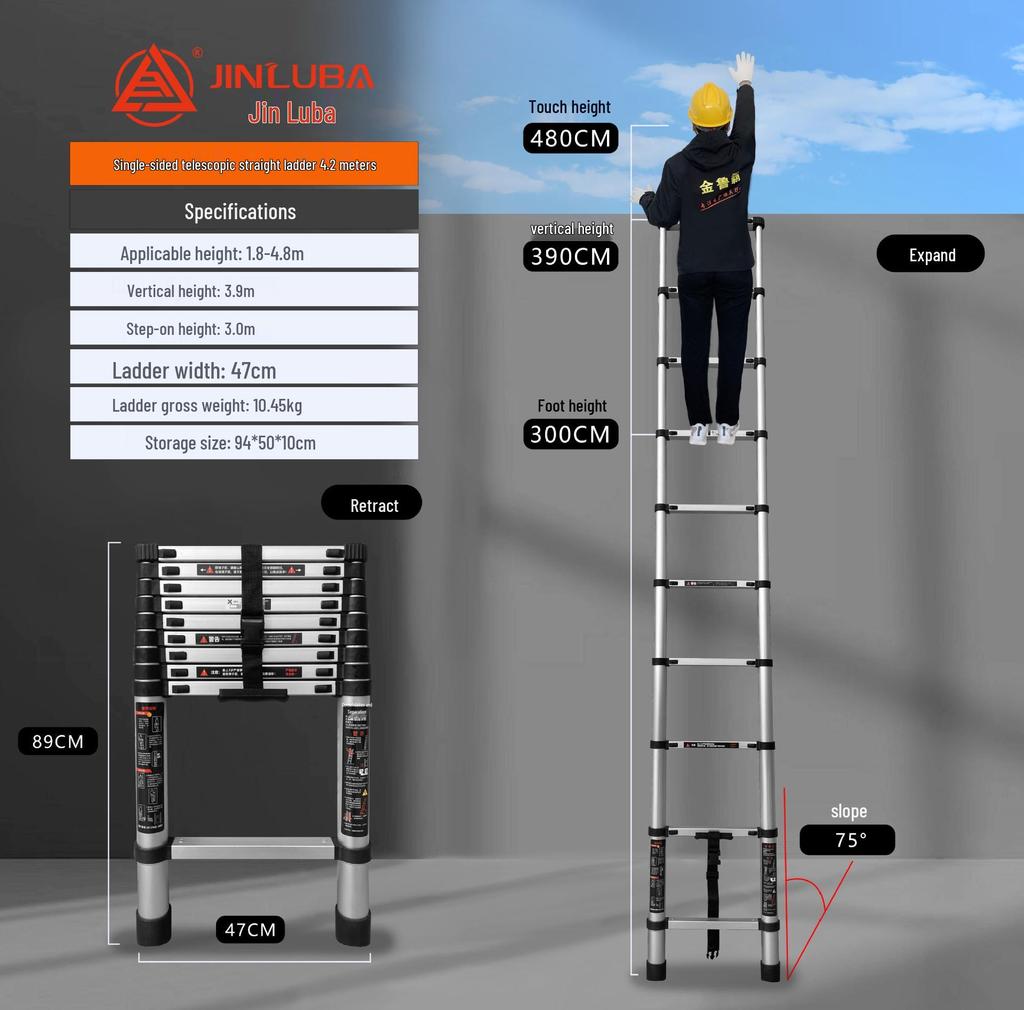 Jinluba Aluminum Telescopic A-Frame Ladder - Thickened, Stainless Steel, Bamboo Joint, for Household & Engineering Use