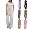 Summer Solid Loose Casual Tracksuit Women's Two Pieces Set O Neck Short Sleeves T-shirts and Wide Leg Pants Sets Sportswear Set