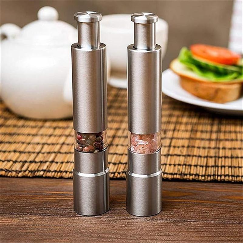 Novelty Thumb Push Pepper Mill Portable Salt Mill Manual Pepper Mill Salt Shaker Stainless Steel Spice Grinder Barbecue Kitchen