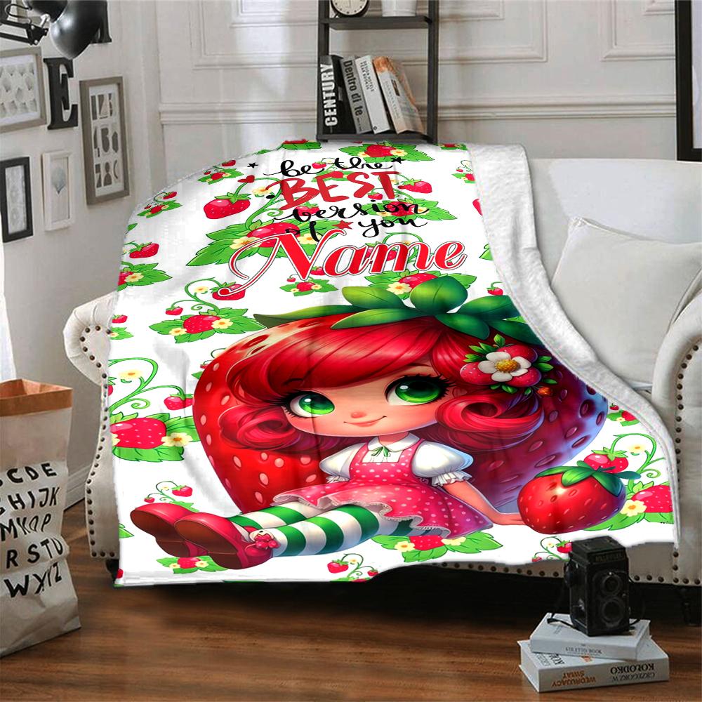 Custom Name Strawberry Princess Fantasy Party Blanket For Couch Bed Plush Cozy Fuzzy Blanket Super Soft Warm Blankets For Fall And Winter 0916256