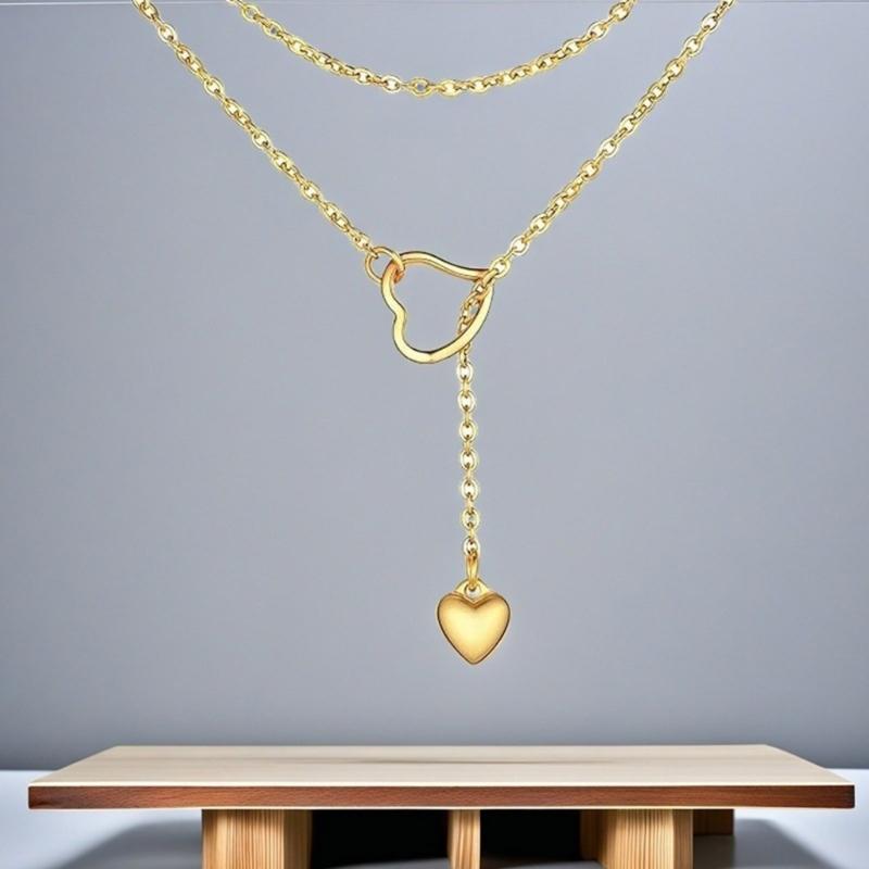 Adjustable Long Chain Necklace Unique Heart Pendant Necklace with Adjustable Length Stylish Clavicle Chain