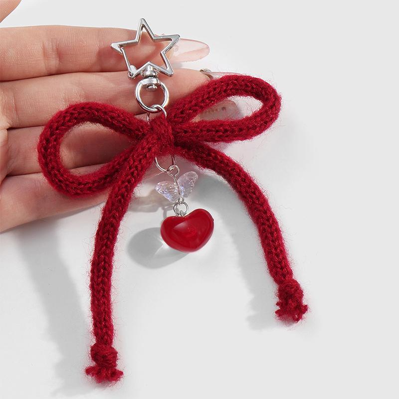 Sweet Red Cherry Pearl Keychain Ribbon Bowknot Keyring Bag Pendant Key Hanging Decoration For Best Friend Gifts