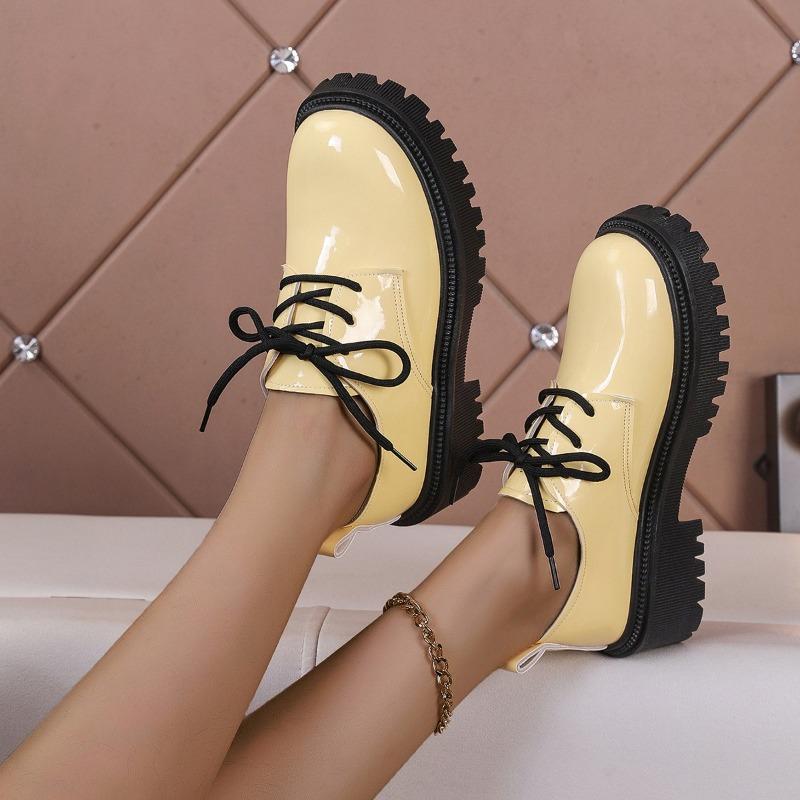 Fashion Platform Loafers Women's 2025 New British Style Single Shoes Black Bright Leather