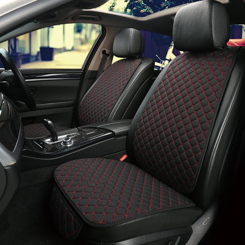 All-Season Breathable Linen Car Seat Cushion Set with Polka Dot Embroidery