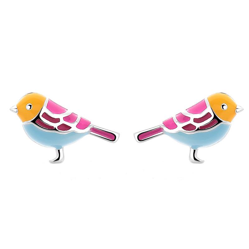 999 Pure Silver Enamel Bird-shaped Earrings - for Ladies. High-end Luxurious Ear Studs. a Perfect Gift.
