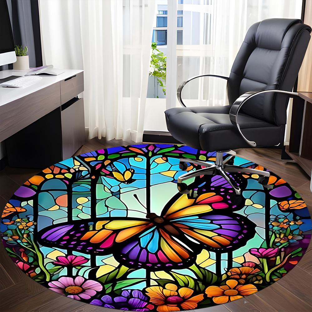 1pc Butterfly Garden Office Round Area Rug, Indoor Mat Suitable ForOffice, Under Office Chairs Bedroom Living Room Home Decor, Room Deco  D076