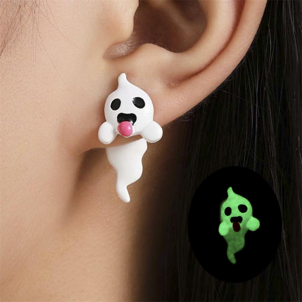 

Cute Glow in Dark Halloween Earrings Cartoon Tongue Out Luminous Ghost Stud Funny Kawaii Jewelry For Women Men Party Accessories