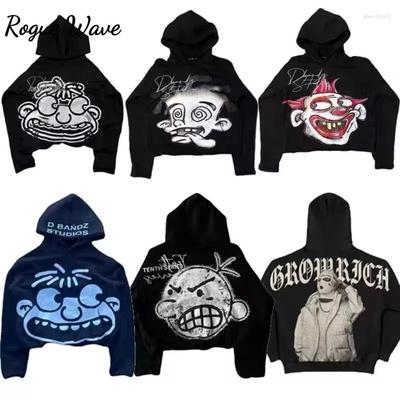 RogueWave Hip Hop Gothic Cotton Hoodie American Hip Hop Y2K Harajuku Cartoon Print Loose Plus Size Sweater Hoodie Men and Women Top