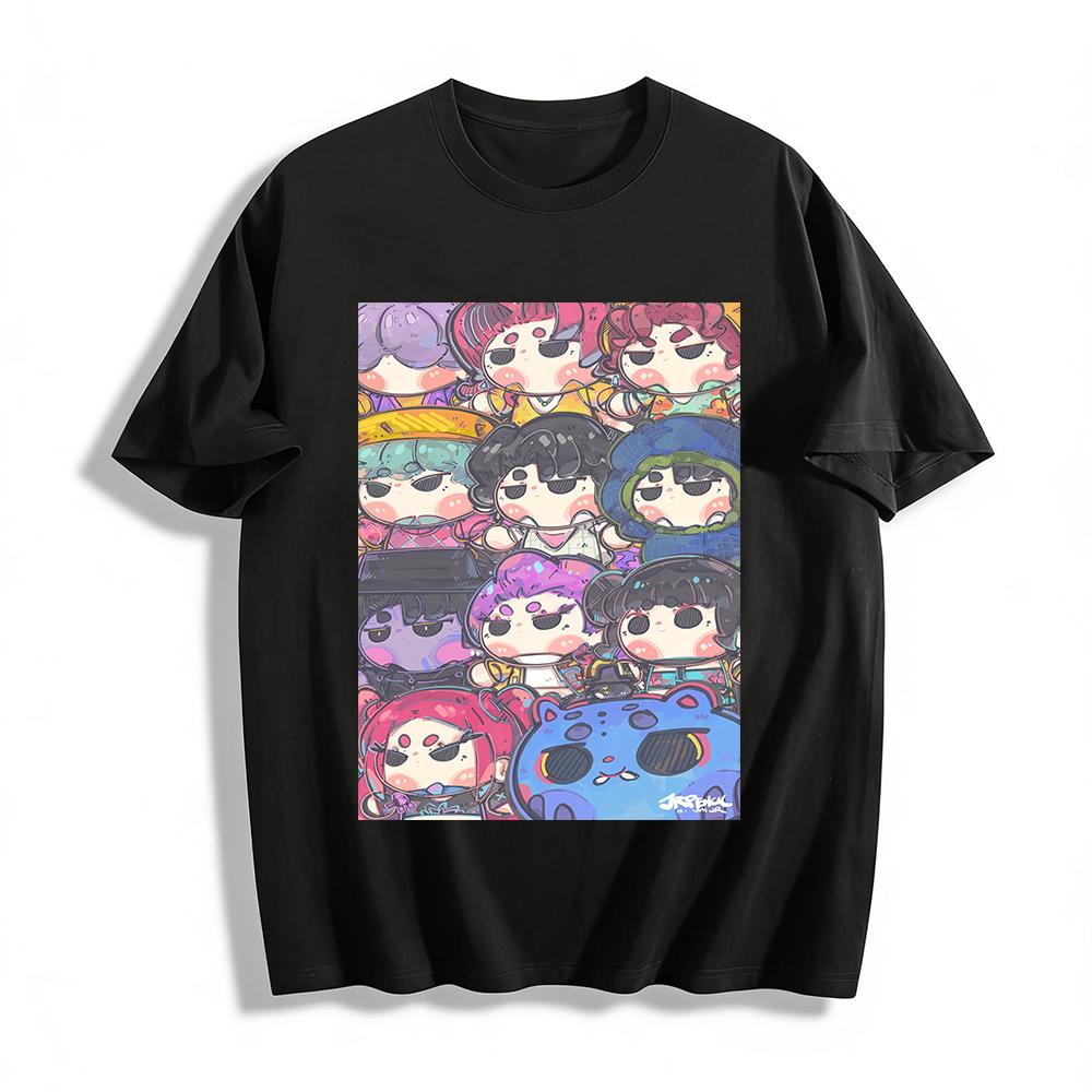 

Cute Q Version Cartoon Characters Print Top Unisex Loose Casual Daily Versatile Crew Neck T-Shirt Pure cotton T-shirt XXS