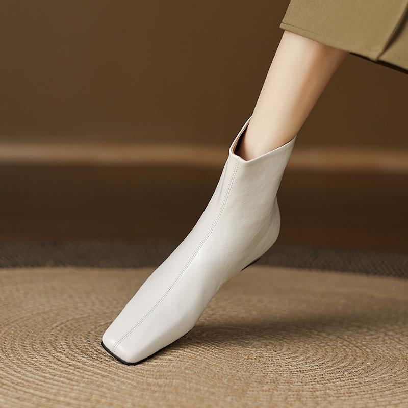Mote 2025 Nye Høst Dame Støvletter Firkantet Tå Lav Hæl Støvletter for Damer Delt Skinn Dame Sko Retro Vinter Ankelstøvletter Damesko