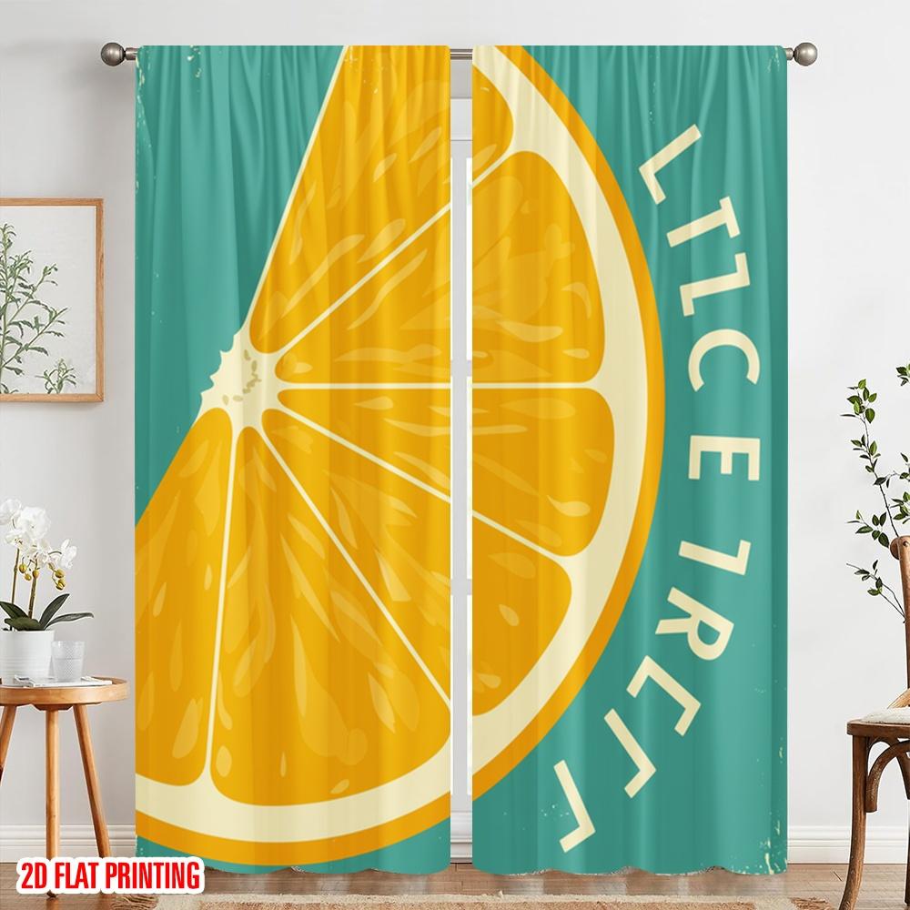 2pcs 2D Flat Printing Curtains La Dolce Vita Lemon Slice Fabric Without Electricity Seasonal Party & Holiday Decor Perfect for