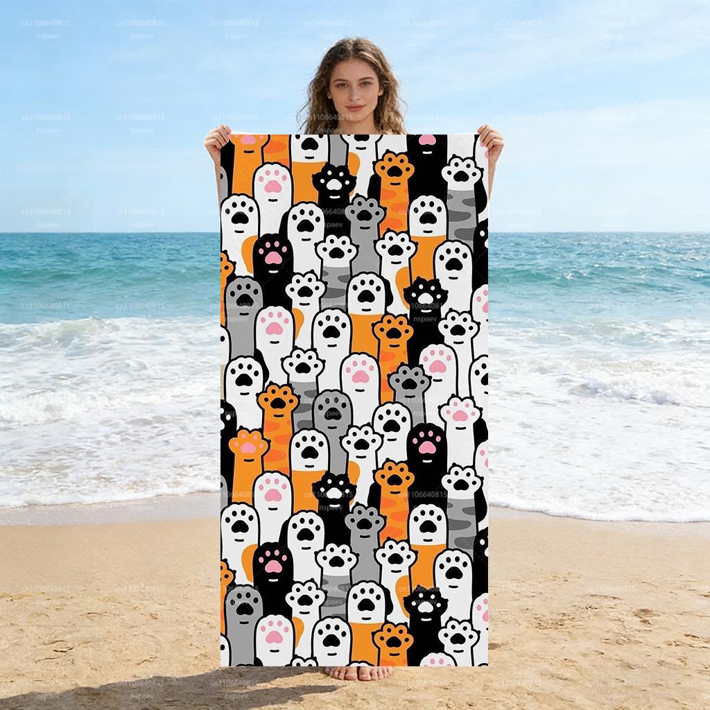 

Cute Cat Paw Print Beach Towel, Quick Dry Microfiber Bath Towel for Cat Lovers Summer W40*H60(CM)