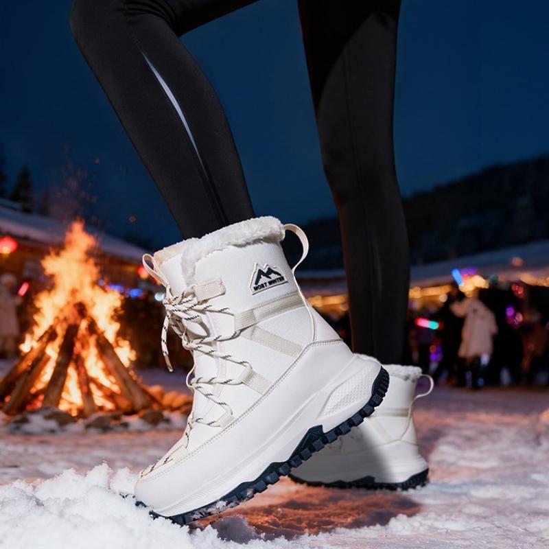Damen Übergröße Weichsohle Höhenverstärkende Warme Winter Leder-Pelz Kombination Schneestiefel mit Plüschfutter für Outdoor-Sport