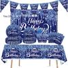 Set di Tovaglie e Piatti Blu Navy con Diamanti per Festa di Compleanno per Bambini: Piatti, Tovaglioli, Tovaglia, Decorazioni