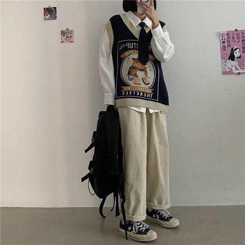 Sweater Vest Women Kawaii Cat Waistcoat Streetwear Knitting Chic Fashion College All-match Harajuku Y2k Vests