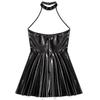 Womens Glossy Patent Leather Dress Clubwear Halter Sleeveless Mini Dress Sexy Dancewear
