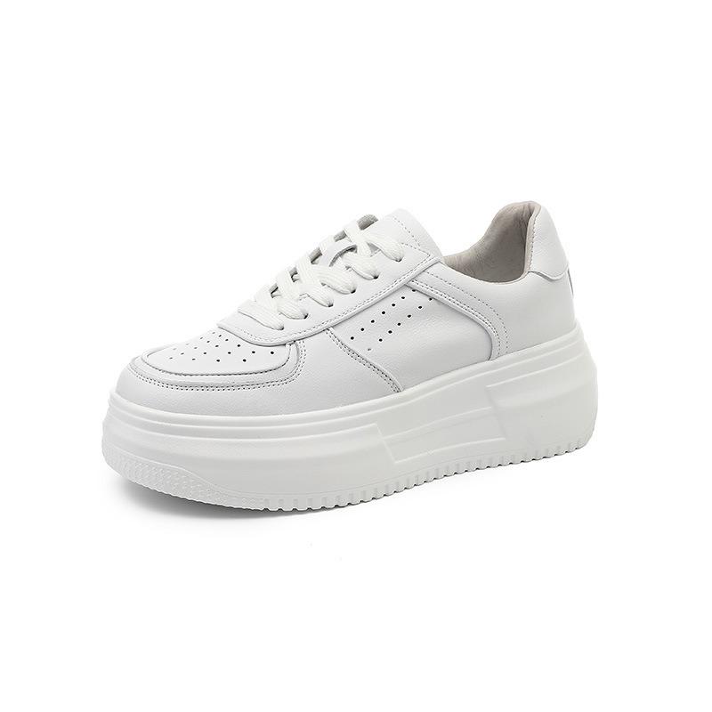 Uncle's Da Vinci Casual Board Shoes for Women's Spring Thick-soled Leather-faced White Shoes, a Piece of Heightening Shoes