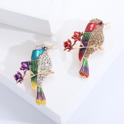 Fashion Creative Jewelry With Diamonds, Enamel Dripping Branches, Bird Brooch, Animal Corsage