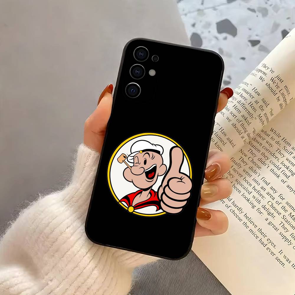 Cartoon funny P-Popeye-es Phone Case For Samsung S25,S24,S21,S22,S23,S30,Ultra,S20,Plus,Fe,Soft Silicone Black Cover