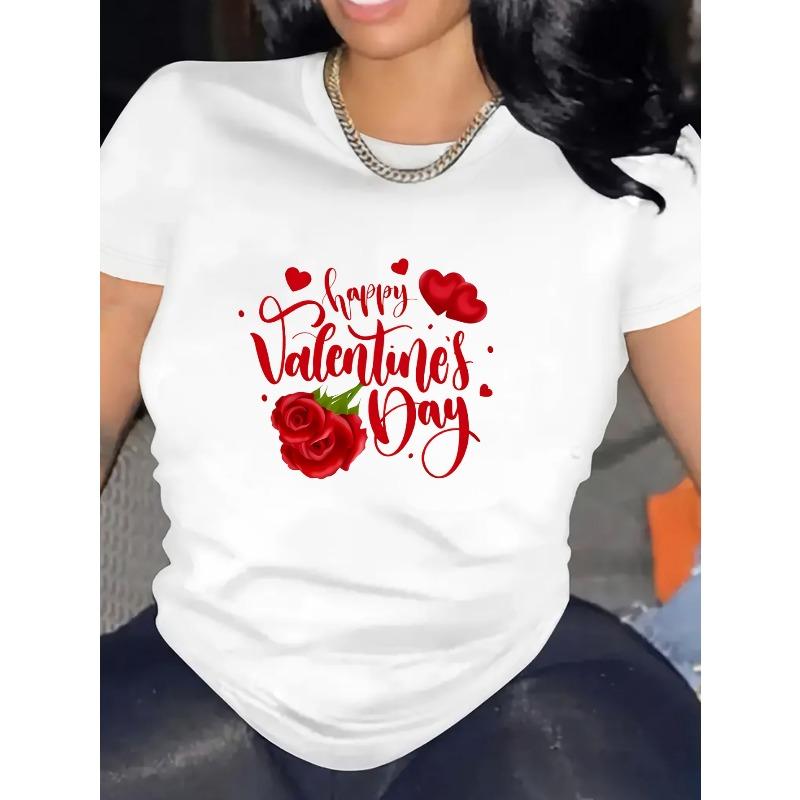 Europäische Größe Kreativ Valentinstag Glücklich Bedruckt Damenmode Bequem Atmungsaktiv Lässig Sport T-Shirt Top Kurzarm