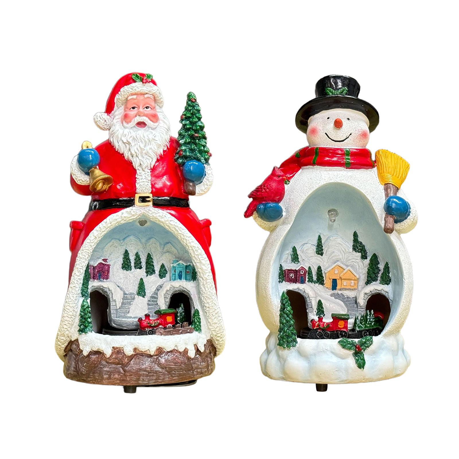 Christmas Figurine Rotating Train Resin Sculpture for Desk Holiday Shop Santa Claus